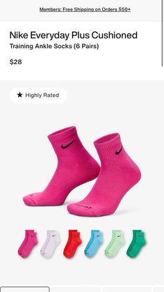 the nike everyday plus cushioned socks are $ 28 each and they have different colors