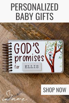 a baby's book with the words god's promises for ellis on it