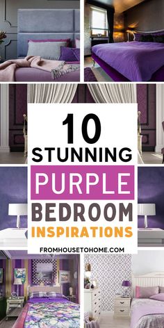 purple bedroom with text overlay that reads 10 stunning purple bedroom inspirations