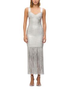 Herve Leger The Metallic Alba Gown Fringe Gown, Long Formal Dress, Full Length Dress, Beach Wear Dresses, Herve Leger, Metallic Dress, Spring Tops, Active Wear Outfits, Designer Gowns