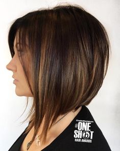 Angled Bob Haircuts, Bob Hair Color, Angled Bob Hairstyles, Stacked Bob, Stacked Bob Haircut, Bob Haircuts For Women, Brown Hair With Highlights, Modern Salon