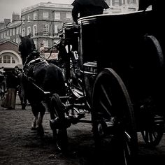 black and white photograph of horse drawn carriage