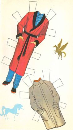 an illustration of a man in a red coat and blue pants standing next to a dragon