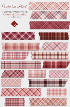 the plaid pattern is shown in red and white, as well as different patterns for each piece