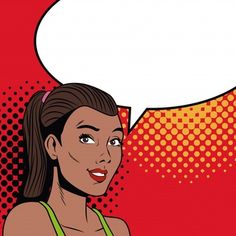 a woman with an empty speech bubble above her head in pop art comic book style