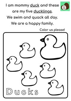 a coloring page with ducks and the words, i am mommy duck and these are my five