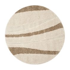 a round rug with brown and white stripes on the top, in front of a white background