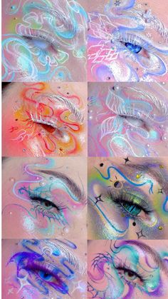 Creative Makeup Inspiration, Hippy Make Up Ideas, Pixel Makeup Art, Full Face Makeup Looks Creative, Y2k Eyeshadow Looks, Cool Eye Makeup Looks Creative, Make Up Artistique, Maximalism Makeup, Creative Eye Makeup Design