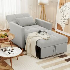 a living room scene with focus on the chaise lounge