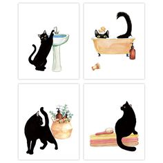 PRICES MAY VARY. ✷FUNNY BATHROOM SIGNS DECOR:Bring a fresh and fun feeling to your space and make your home more interesting with these black cat bathroom wall art. It is the perfect decoration for your bathroom, children's bedroom, toilet, playroom and more. ✷PERFECT GIFT IDEA:The watercolor lovely cat poster is vivid and interesting,it is the perfect gift for cat lovers ,family,kids,friends ,colleagues and other people who you loved,the prints will be loved and appreciated by them. ✷ABOUT THE Black Cat Bathroom, Cat Bathroom Decor, Women Bathroom, Cat Bathroom, Wall Art Set Of 4, Kitty Pictures, Restroom Decor, Cat Lady Gift, Bathroom Decor Sets