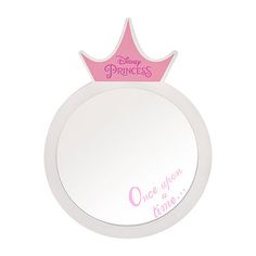 a mirror with a pink princess crown on it's face and the words once upon time