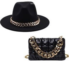 This Set Has Adjustable String Inside To Adjust The Fit Bag Is Med Black Bag Faux Leather With Gold Chain Strap To Match Chain Around The Hat Band Please Ask Questions Before Purchase Fedora Hat Style, Hat Chain, Bucket Hats For Women, Fedora Women, Costume Africain, Gender Neutral Style, Felt Fashion, Fedora Hat Women, Girls Boutique