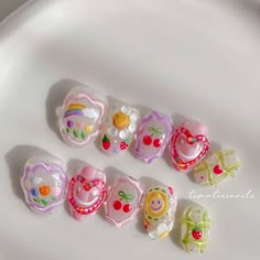 Happy Picnic Day Press on Cute 3D Jelly Line Hand Painted - Etsy Jelly Strawberry Nails, Childish Nails, Press On Nails Packaging Ideas, Smiley Nails, Nails Rainbow, Hand Painted Nails, Paint Nail, Picnic Day, Custom Nails