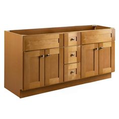 a wooden cabinet with two doors and drawers