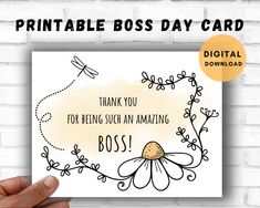 a hand holding up a card that says, thank you for being such an amazing boss