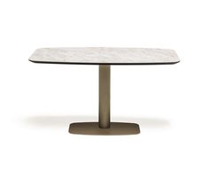 an oval table with a white marble top and metal base, against a white background