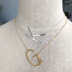 If you have a passion for fashion, this piece is for you! Big impact, minimal design and fashion forward styling. The Big Block Initial Necklace is a stand out piece for wearing and gifting. Show off your individual style with our Big Block Initial Necklace. Available in silver or gold plated initials. Chains are gold filled or sterling silver. Initial charms are approx 1.5 inches in size. This piece is ready to ship and leaves our studio in 1 to 3 business days. Silver Personalized Chain Necklace, Personalized Silver Chain Necklace For Everyday, Modern Initial Pendant Jewelry With Initials, Modern Initial Pendant Necklace With Delicate Chain, Elegant Metal Initial Pendant Necklace, Personalized Silver Minimalist Chain Necklace, Modern Sterling Silver Monogram Jewelry, Gold Monogram Necklace In Trendy Style, Trendy Gold Monogram Necklace