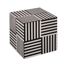 a black and white box with stripes on it