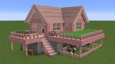 a pink house is shown in minecraft