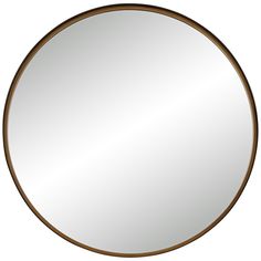 a round mirror is shown against a white background and has gold trim around the edges