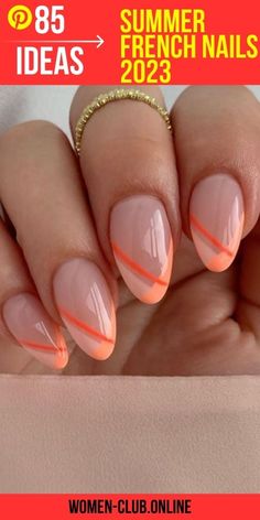 Summer French Nails, Orange Nail Designs, Orange Nail, Peach Nails, Almond Nails Designs, Oval Nails, Orange Nails, Minimalist Nails