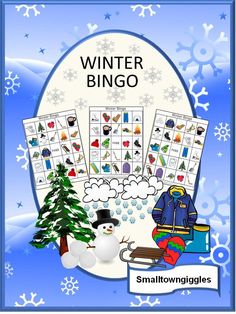 winter bingo game with snowman and christmas tree in front of the word's name