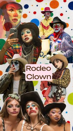 rodeo clown Crazy Clown Costume Women, How To Make A Clown Neck Ruffle, Cowgirl Clown Costume, Rodeo Clown Art, Old School Clown Costume, Perriot Clown Costume Makeup, Diy Rodeo Clown Costume, Cowboy Clown Makeup, Clown Costume Men Diy