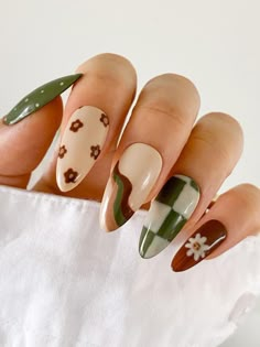 mix and match fall designs Make Up Yeux, Nail Design Glitter, Retro Nails, Cute Nails For Fall, Minimalist Nails