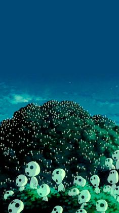 an underwater scene with lots of bubbles floating in the water and on top of a hill