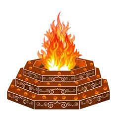 an illustration of a fire pit with flames coming out of the top and on it's sides