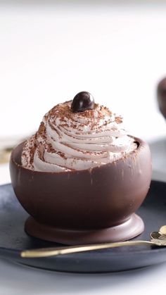 a chocolate dessert with whipped cream on top