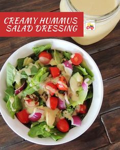 Easy Creamy Hummus Salad Dressing Recipe Hummus Salad Dressing Recipe, Hummus Salad Dressing, Hummus Dressing, Vegan Mushroom Soup, Hummus Salad, Easy Hummus Recipe, Creamy Hummus, Hummus Recipe Homemade, Creamy Salad Dressing