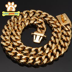 Heavy Duty Gold Dog Collar with Solid Buckle, 304 Stainless Steel Cuban Link Chain, Luxury Metal Gold Dog Collar, Gold Collar, Cuban Link Chain, Cuban Link, Link Chain, Dog Collar, Heavy Duty, Buckle, Stainless Steel