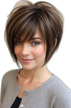 Short A Line Hairstyles, Bob Stacked Haircut, Short Bobbed Hair, Stacked Bob With Side Bangs, Bobs For 50 Year Old Women, Short Layered Bob With Bangs Fine Hair, Short Hair With Chunky Highlights, Short Hair Color 2024 Trends Women, Inverted Stacked Bob Hairstyles