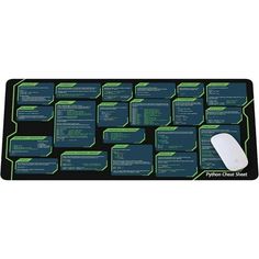 a computer mouse pad with several different types of words on it, all in green and black