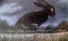 a drawing of a rabbit in the rain