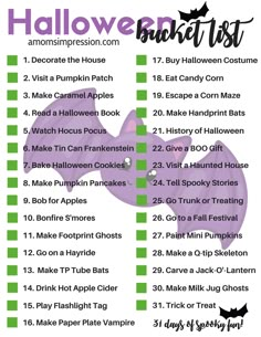 the halloween bucket list is shown with instructions to make it easy and fun for kids