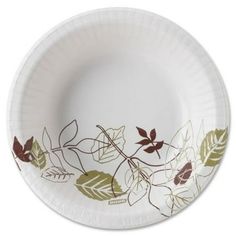 a paper plate with leaves on it