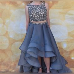 Grey Beaded Double Strap Grey High Low Couture Dress. Worn Once Cups Installed And Altered To Enhance The High Low. Terani Couture, Couture Dress, Couture Dresses, The High, High Low Dress, High & Low, High Low, Colorful Dresses, Couture