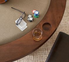 Benchwright Round Poker Table | Pottery Barn Round Card Table, Poker Table Ideas, Round Game Table, Card Table, Poker Table Plans, Round Poker Table, Card Game Table, Millwork Details, Poker Room