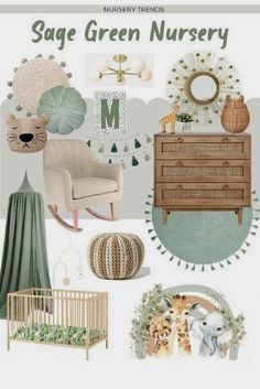 green nursery decor with the words sage green nursery