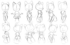 an image of various poses of cats drawn by someone's hand and using it to draw