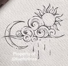 an ink drawing of the sun and moon