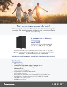 an advertisement for the panasonic solar power system with two children and one adult