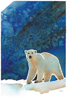 a painting of a polar bear standing in the snow