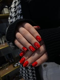 Red Gel Nails Aesthetic, Long Red Nails Aesthetic, Red Nail Polish Aesthetic, Red Nailpolish Aesthetic, Sharp Red Nails Aesthetic, Natural Nails Manicure, One Color Nails, Magic Nails, Sassy Nails