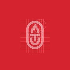 the letter g is made up of lines and dots on a red background with white letters