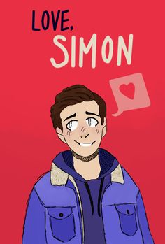 a man in a blue jacket with the words love, simon above him