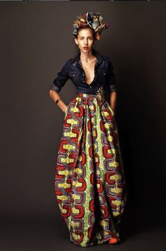 Stella Jean Designer, African Print Maxi Skirt, Stella Jean, Printed Maxi Skirts, Long Maxi Skirts, Denim Blouse, Handmade Modern