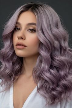 Lilac Hair Color Ideas, Smoky Lilac Hair, Ashy Purple Hair, Lavender Ombre Hair, Lilac Grey Hair, Pastel Lilac Hair, Lavender Hair Ombre, Lilac Hair Color